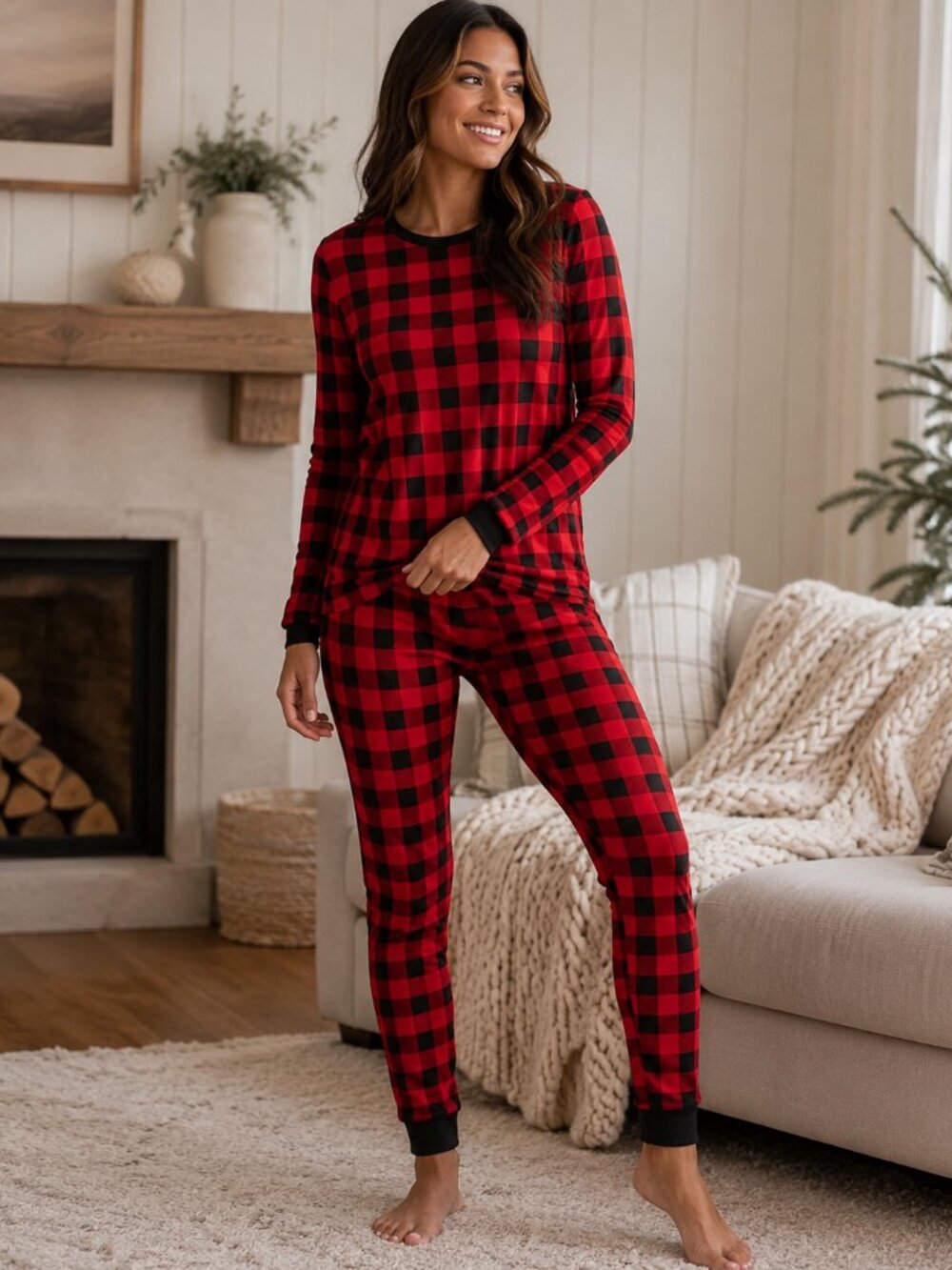 Red Buffalo Plaid 2-Piece Long Sleeve Pajama Lounge Set NWT
